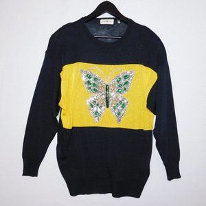 Vintage 1970s SAMBUCARI Made in Italy Sequin Butterfly Sweater Size 42 Large